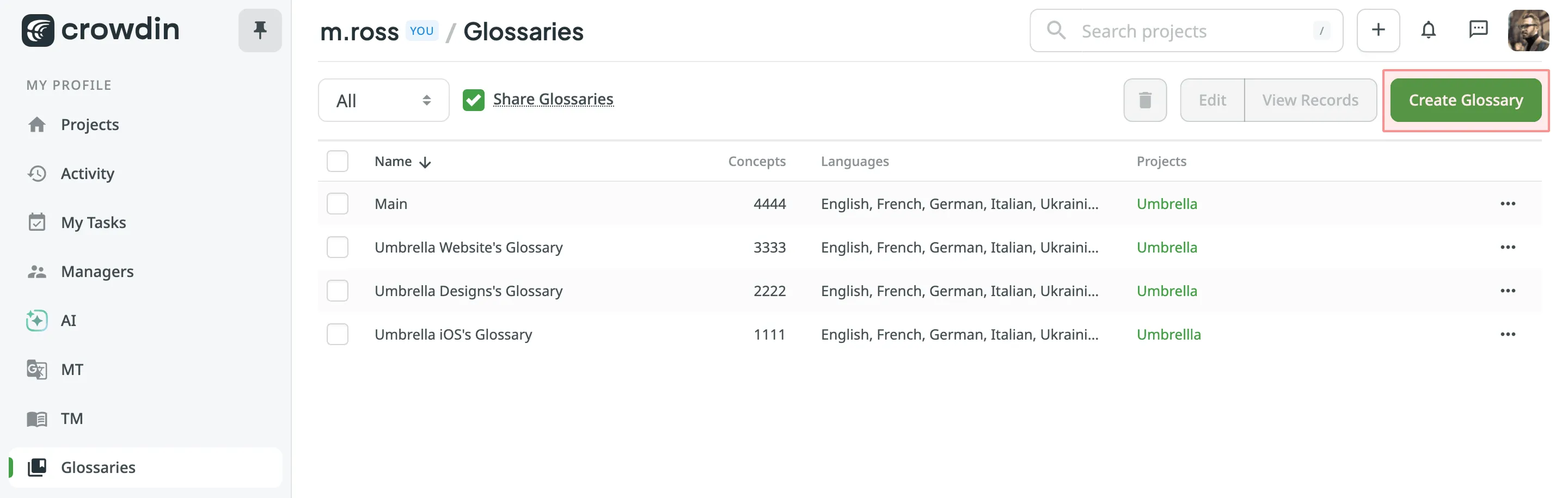 Create glossary
