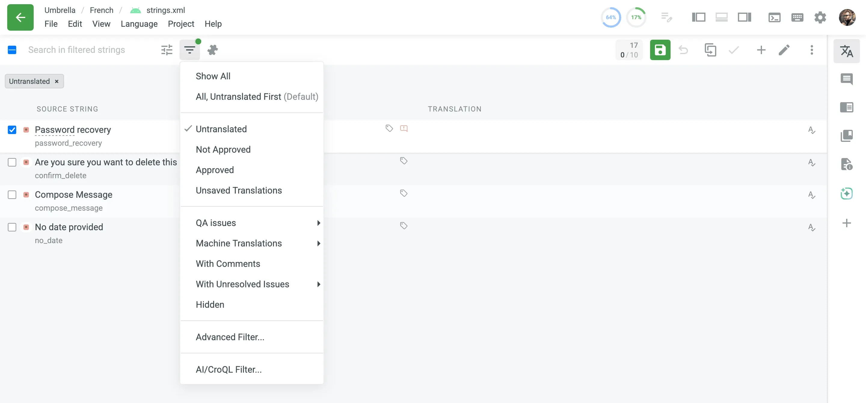 Strings Filter